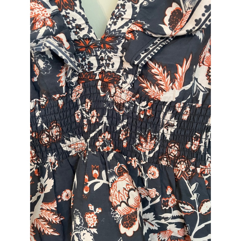 Caroline Constas Size S Floral Cotton Smocked Tiered Mini Dress Black Rust - Picture 7 of 10